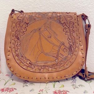GENUINE LEATHER Vintage Saddle Crossbody Bag